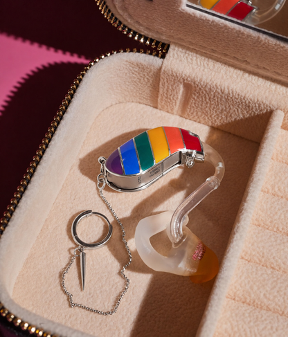 Loud & Proud in silver with rainbow enamel — digitally recoloured preview