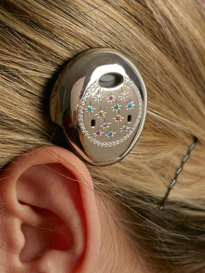 Osia Celeste silver Cochlear Osia 2 jewellery cover worn above the ear