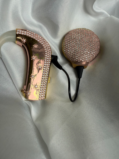 Shine Bright cochlear jewellery in rose gold vermeil with white stones