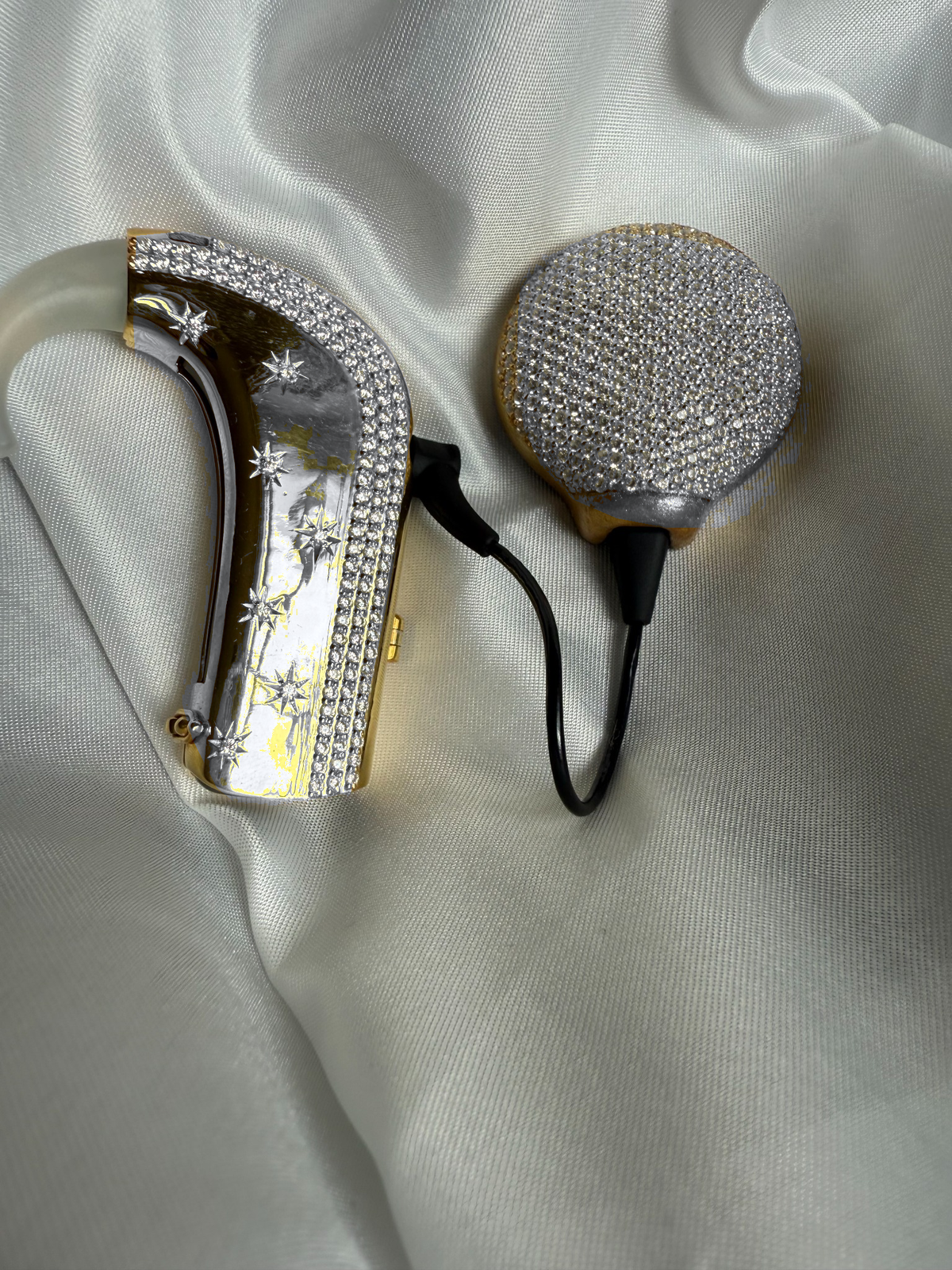 Shine Bright cochlear jewellery in silver with white stones